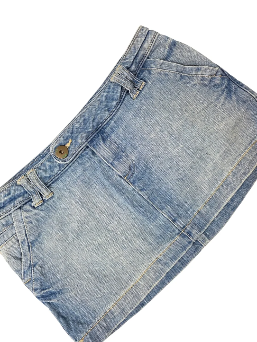 Vintage Y2K Low Rise Denim Micro Mini Skirt Medium Wash Stretch Size 9 Cotton